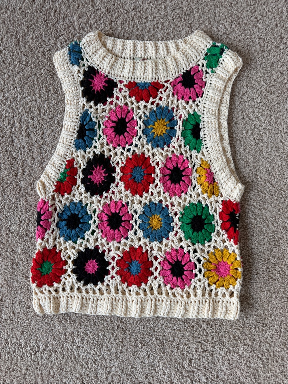 Farm Rio Crochet Floral Tank Sweater